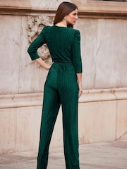 Sosandar Green Plisse Wrap Front Jumpsuit - Image 3 of 5