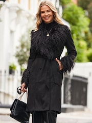 Sosandar Black Luxe Faux Suede & Fur Afghan Coat - Image 5 of 5