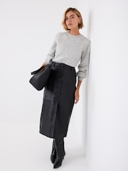 Mint Velvet Black Ground Leather Midi Skirt - Image 1 of 7