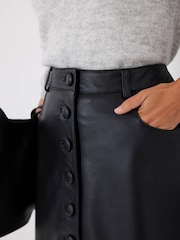 Mint Velvet Black Ground Leather Midi Skirt - Image 3 of 7