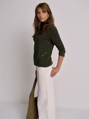 Mint Velvet Green Button Detail Top - Image 3 of 5