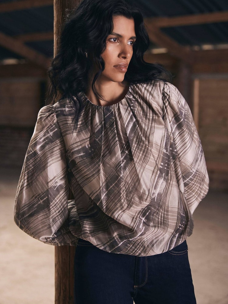 Mint Velvet Brown Check Print Blouse - Image 2 of 8 Mint Velvet Brown Check Print Blouse - Image 2 of 8