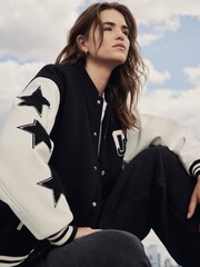 Mint Velvet Black Varsity Bomber Jacket - Image 2 of 9