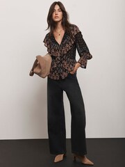 Mint Velvet Black Retro Print Ruffle Blouse - Image 3 of 8