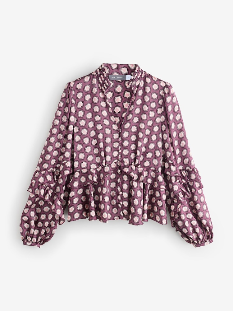 Mint Velvet Red Burgundy Geometric Print Top - Image 1 of 1