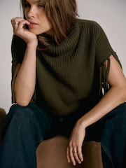 Mint Velvet Green Fringed Knit Poncho - Image 4 of 8