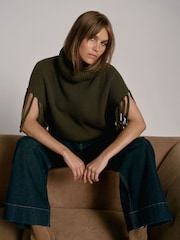 Mint Velvet Green Fringed Knit Poncho - Image 6 of 8