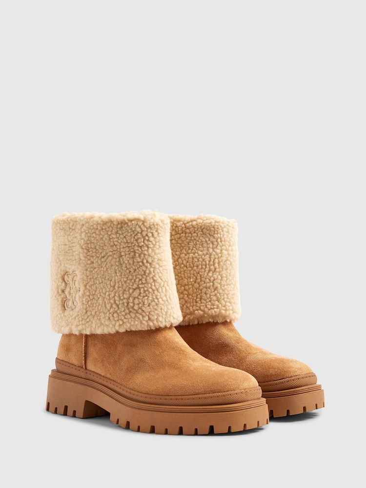 River Island Brown Embroidered Borg Cuff Boots - Image 2 of 5