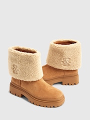 River Island Brown Embroidered Borg Cuff Boots - Image 4 of 5