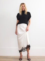 Mint Velvet Cream Lace Satin Slip Skirt - Image 1 of 7