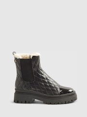 River Island Black Fur Lined Quilted Chelsea Boots - Image 1 of 5
