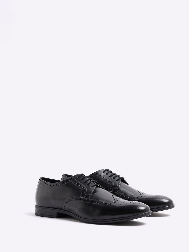 River Island Black Leather Derby Brogue Shoes - Image 2 of 6