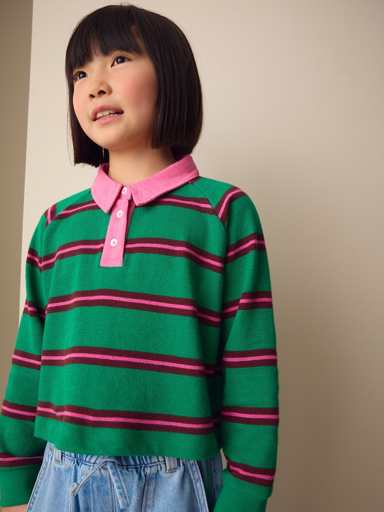 Green & Pink Stripe Long Sleeve Rugby Top (3-16yrs) - Image 4 of 4