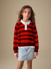 Brown & Orange Stripe Long Sleeve Rugby Top (3-16yrs) - Image 1 of 4