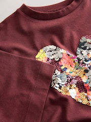 Chocolate Brown Sequin Heart T-Shirt (3-16yrs) - Image 8 of 9