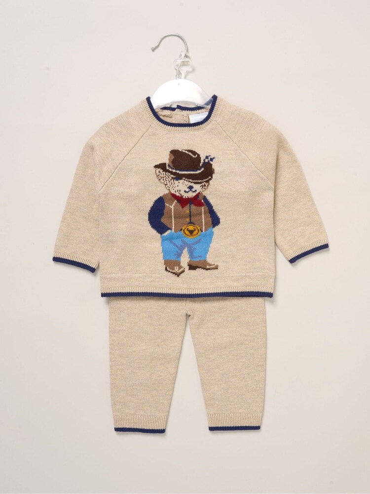 Rock-A-Bye Baby Boutique True Knit Cowboy Bear Jumper and Trousers Outfit Brown Set - Image 2 of 5