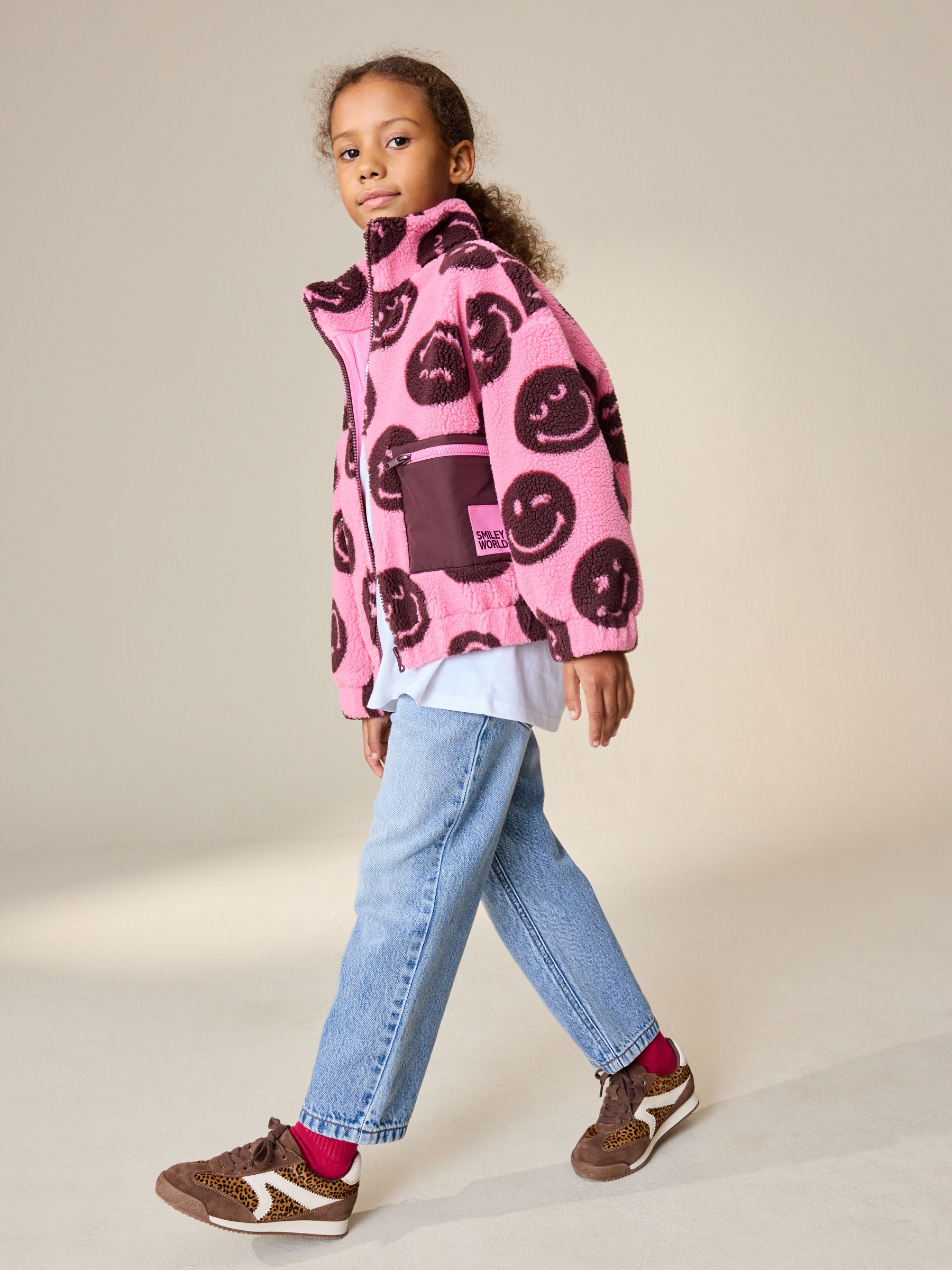 Buy Pink/Berry Smiley Zip Up Borg Jacket (3-16yrs) from Next