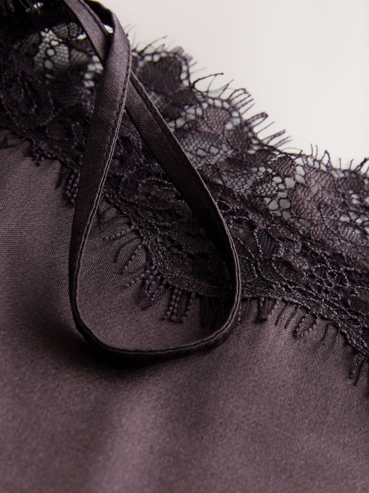 Chocolate Brown Side Split Lace Trim Cami Top - Image 3 of 3