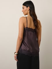 بني شوكولاتة - بفتحة جانبية - توب كامي حاشية دانتيل - Image 4 of 8