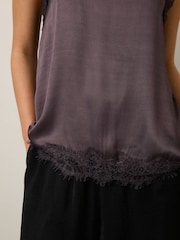 بني شوكولاتة - بفتحة جانبية - توب كامي حاشية دانتيل - Image 5 of 8