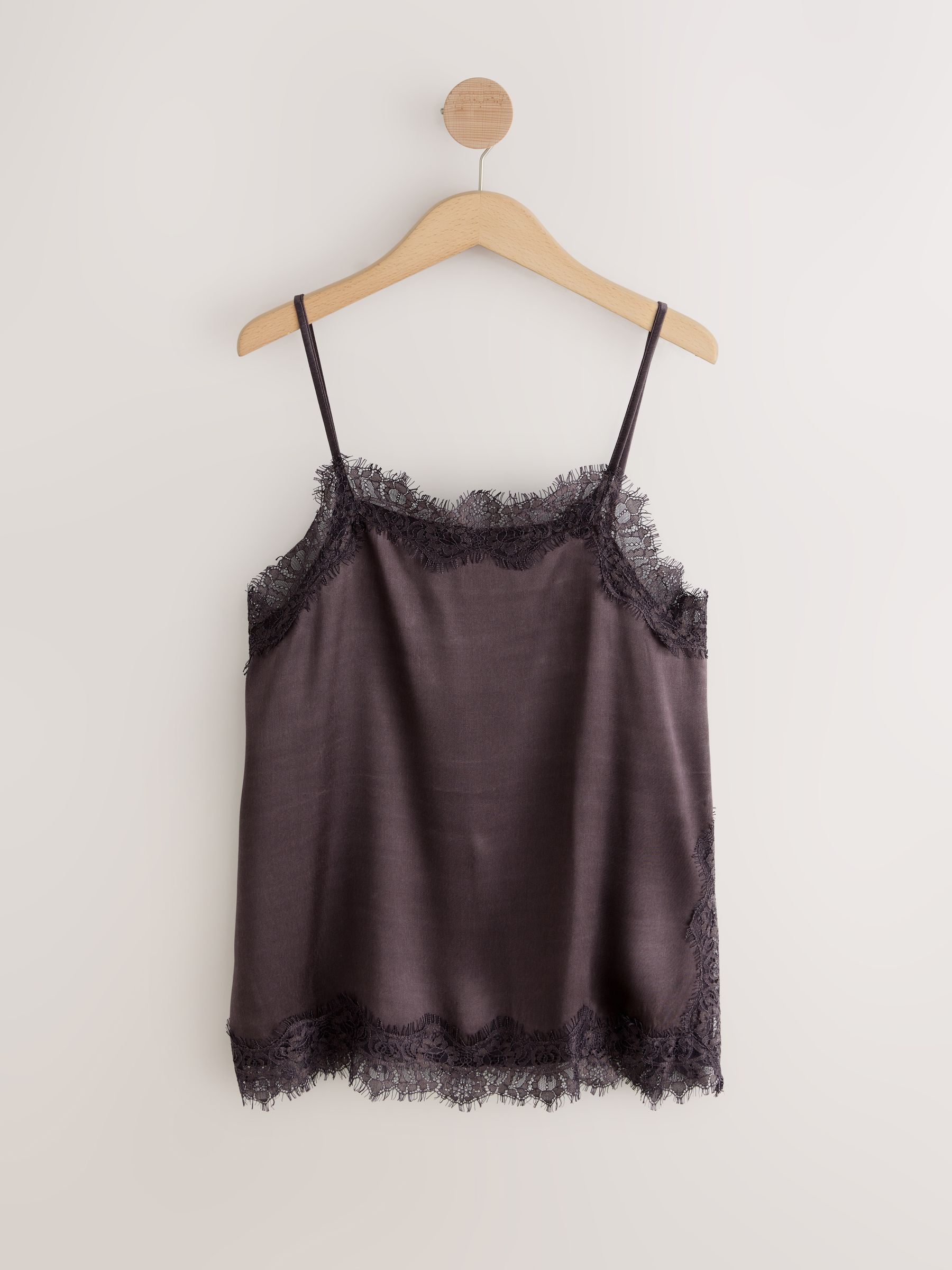Buy Chocolate Brown Side Split Satin Lace Trim Cami Top from Next USA