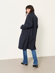 FatFace Moons Navy 100% Wool Long Check Coat - Image 2 of 5