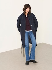 FatFace Moons Navy 100% Wool Long Check Coat - Image 3 of 5