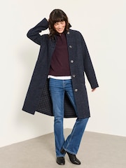 FatFace Moons Navy Petite Long Wool Coat - Image 1 of 6