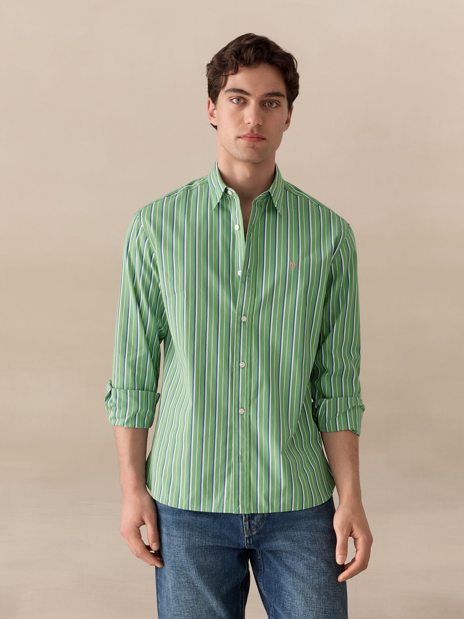 Buy Green Stripe Poplin Long Sleeve Shirt from the Next UK online shop