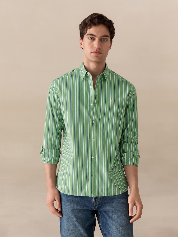 Green Stripe Poplin Long Sleeve Shirt - Image 1 of 8