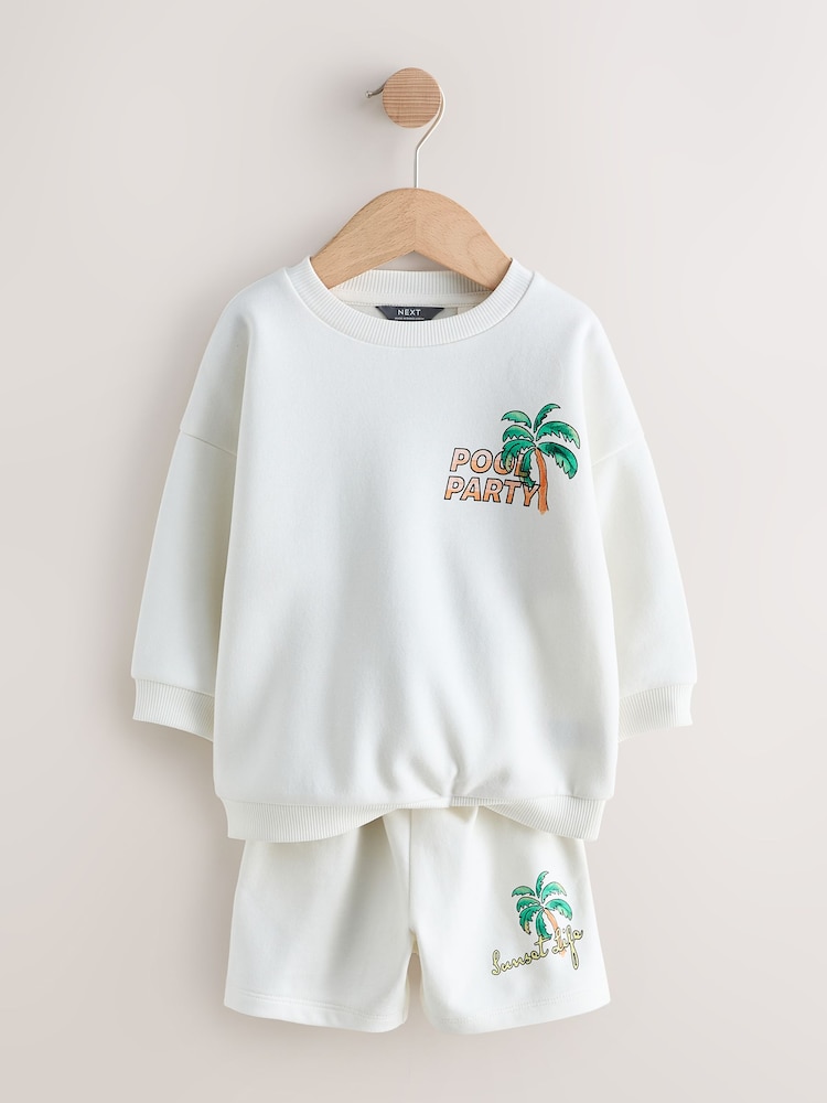 Ecru/White Crew Neck Sweatshirt and Shorts Set (3mths-7yrs) (3mths-7yrs) - Image 2 of 5 Ecru/White Crew Neck Sweatshirt and Shorts Set (3mths-7yrs) (3mths-7yrs) - Image 2 of 5