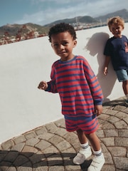 Red/Blue Textured Sweat Top and Shorts Set (3mths-7yrs) - Image 1 of 3