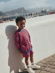 Red/Blue Textured Sweat Top and Shorts Set (3mths-7yrs) - Image 2 of 3