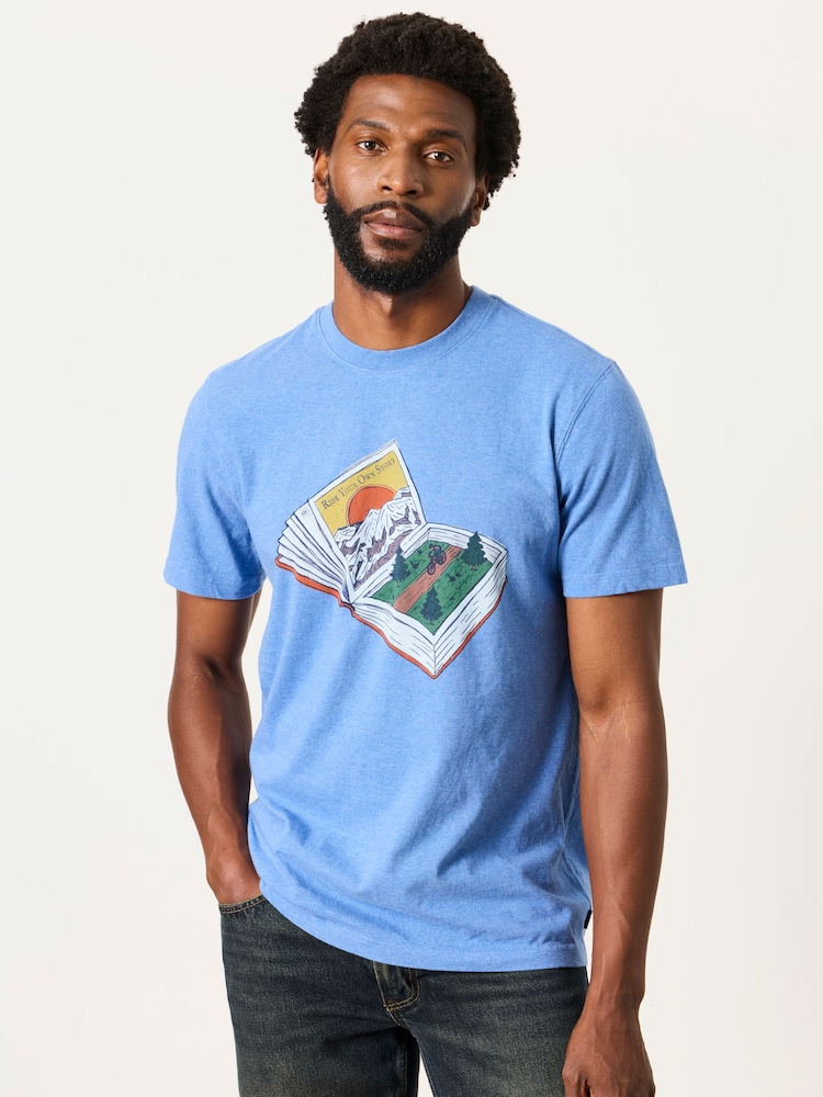 FatFace Chambray Blue Book Bike Graphic T-Shirt - Image 1 of 6