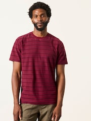 FatFace Cherry Red Short Sleeve Textured Stripe T-Shirt - Image 1 of 6