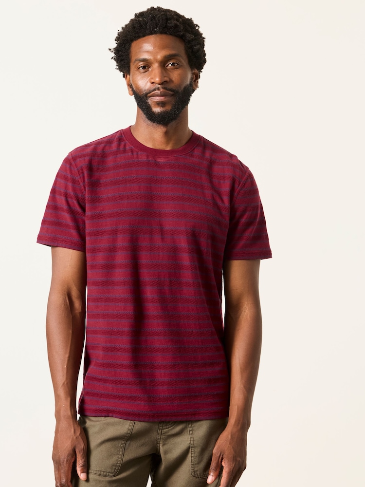 FatFace Cherry Red Short Sleeve Textured Stripe T-Shirt - Image 1 of 6 FatFace Cherry Red Short Sleeve Textured Stripe T-Shirt - Image 1 of 6