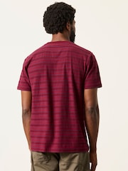 FatFace Cherry Red Short Sleeve Textured Stripe T-Shirt - Image 2 of 6
