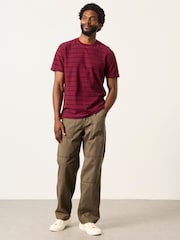 FatFace Cherry Red Short Sleeve Textured Stripe T-Shirt - Image 4 of 6
