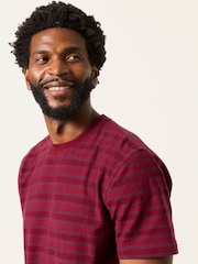 FatFace Cherry Red Short Sleeve Textured Stripe T-Shirt - Image 5 of 6