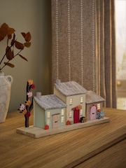 Multi Light Up Autumn Village Scene Wooden Ornament - Image 1 of 5