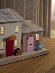Multi Light Up Autumn Village Scene Wooden Ornament - Image 3 of 5