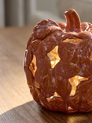 Orange Autumn Leaf Ceramic Glazed Light up Pumpkin - Image 3 of 4