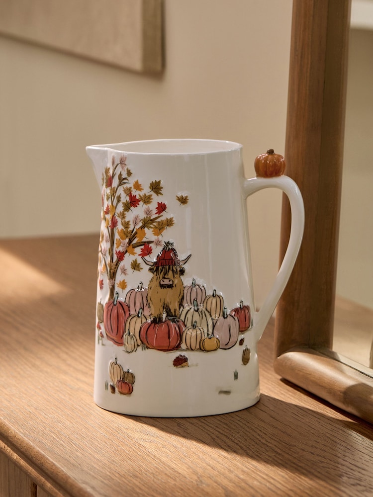 Orange Hamish The Highland Cow Autumn Ceramic Jug Vase - Image 2 of 5