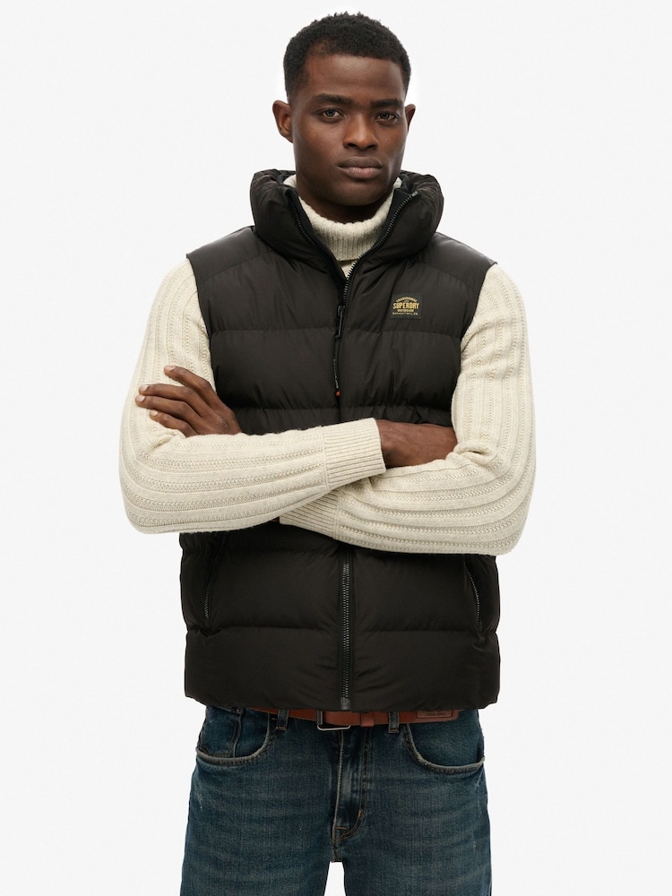 Superdry Black Sports Puffer Gilet - Image 1 of 6 Superdry Black Sports Puffer Gilet - Image 1 of 6