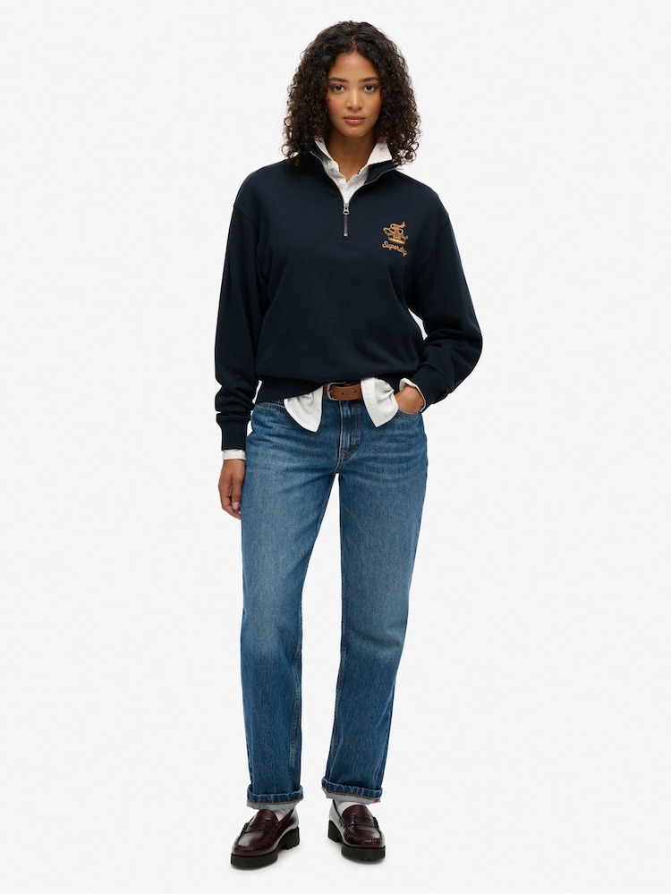 Superdry Blue Country Club Crest Half Zip Sweatshirt - Image 2 of 4 Superdry Blue Country Club Crest Half Zip Sweatshirt - Image 2 of 4