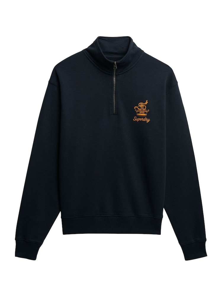 Superdry Blue Country Club Crest Half Zip Sweatshirt - Image 4 of 4 Superdry Blue Country Club Crest Half Zip Sweatshirt - Image 4 of 4