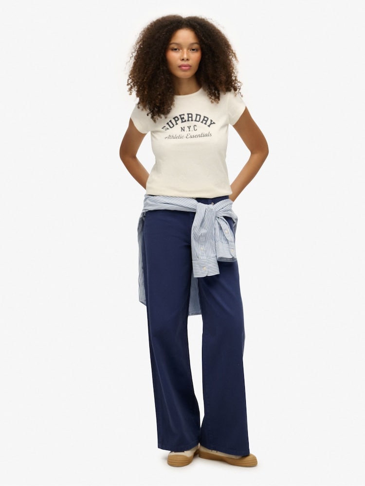 Superdry Blue Mid Rise Baggy Joggers - Image 1 of 7 Superdry Blue Mid Rise Baggy Joggers - Image 1 of 7
