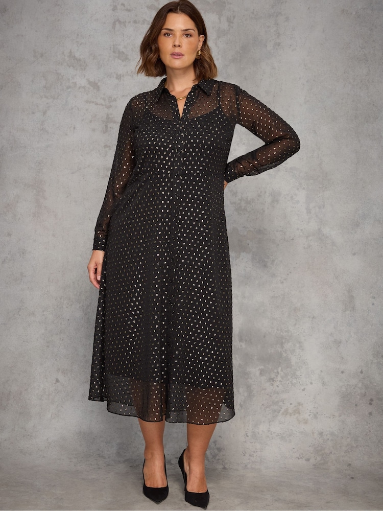 Live Unlimited Black Lurex Button Through Midaxi Dress - Image 2 of 10 Live Unlimited Black Lurex Button Through Midaxi Dress - Image 2 of 10