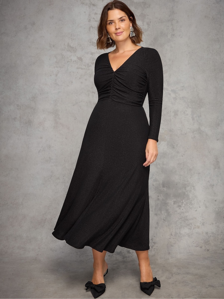 Live Unlimited Black Ruched Jersey Dress - Image 2 of 5 Live Unlimited Black Ruched Jersey Dress - Image 2 of 5