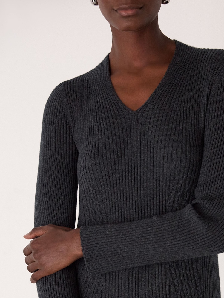 Buy Whistles Grey V-Neck Cable Ribbed Knit Dress from Next USA Buy Whistles Grey V-Neck Cable Ribbed Knit Dress from Next USA